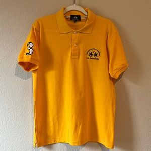 La Martina men’s yellow pique polo shirt , short sleeve . 
Size L